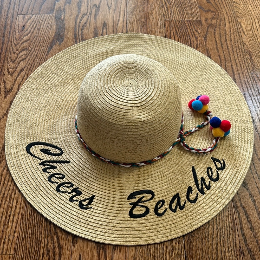 NEW Oversized Wide Brim Sun Hat CHEERS BEACHES